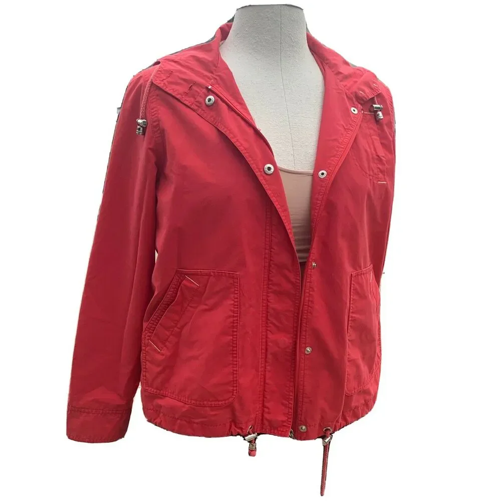 Larry Levine Sport Red Lightweight Parka Coat Snaps Zipper Hooded Jacket Medium - Picture 1 of 12